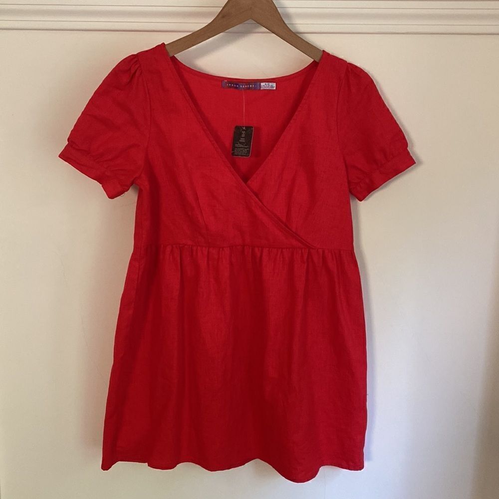 Red Linen Babydoll Mini Dress - Picture 4 of 13